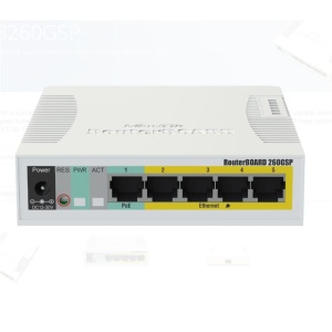 MIKROTIK SMALL SOHO SWITCH RB260GSP CSS106-1G-4P-1S, 5 X GIGABIT POE, Dimensiuni: 113x139x28mm, Sistem operare: MikroTik SwOS, 128Kb Flash, Consum maxim: 53W, Porturi POE:2-5, Passive POE, 5 x 10/100/1000, 1 x SFP. - Img 2