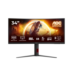 Monitor AOC 34" CU34G4, Curvature: 1500R, Diagonal (inch): 34, Diagonal (cm): 86, Aspect ratio: 21:9, Panel: VA, Resolution: 3440x1440, Refresh Rate: 180Hz, Response time GtG: 1ms, Response time MPRT: 0.5ms, Brightness (max): 300 cd/m², Contrast (static)