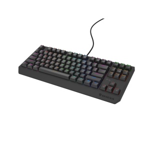 Tastatura gaming mecanica cu fir Genesis Thor 230 TKL Lite, iluminare multicolor, switch Linear, switch model Outemu Red, numar taste 87, 11 butoane multimedia, lungime cablu 1.6m, dimensiuni 363 x 155 x 39 mm, negru