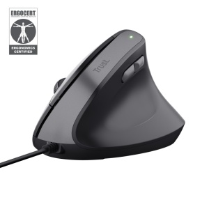 Trust Bayo II. Form factor: Right-hand, Vertical design. Device interface: USB Type-A, Movement resolution: 2400 DPI, Buttons quantity: 6, Scroll type: Wheel. Power source: Cable. Product colour: Black