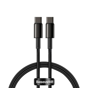Cablu alimentare si date Baseus Tungsten Gold, Fast Charging, USB Type-C la USB Type-C, putere 100W, brodat, 1m, negru