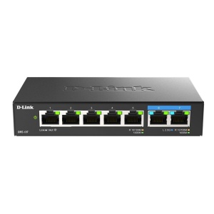 D-Link switch DMS-107, 7 porturi, Standarde si protocoale: IEEE 802.3 10BASE-T, IEEE 802.3u 100BASE-TX, IEEE 802.3ab 1000BASE-T, IEEE 802.3bz 2.5GBASE-T5 porturi Gigabit, 2 porturi 2.5Gbps, Capacitate 20 Gbps, fara ventilator, carcasa metal,