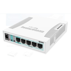 MIKROTIK SMALL SOHO SWITCH RB260GS CSS106-1G-1S, 5 X GIGABIT, Dimensiuni: 113x139x28mm, Sistem operare: MikroTik SwOS, 128Kb Flash, Consum maxim: 5W, 5 x 10/100/1000, 1 x SFP.
