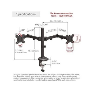 Suport monitor Barkan M142T full motion, pentru monitoare de 13"-27", greutate maxima suportata per ecran 5 kg, VESA max. 100x100mm, negru - Img 1