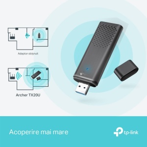 TP-Link ARCHER TX20U Adaptor USB Wireless AX1800 cu două antene High- Gain, Dimesnsiuni; 84 × 156.3 × 19.2 mm, Standarde Wireless: IEEE 802.11a/b/g/n/ac/ax, Rada semnal: 2.4 GHz: 574Mbps, 5 GHz: 1201Mbps, Securitate Wireless: WEP, WPA/WPA2/WPA3, - Img 3