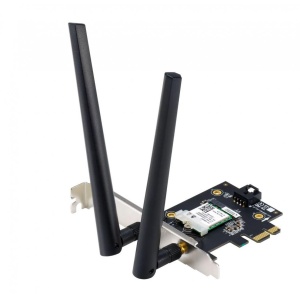 ASUS PCE-AXE5400 Wifi Bluetooth 5.2 PCIe adapter, WI-FI 6, 2.4GHz / 5GHz / 6GHz, greutate: 49.7G, 2 x Antene externe, PCI-Express x 1.