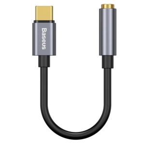 Cablu Adaptor Baseus, 1 x USB Type-C (T) la 1 x Jack 3.5mm (M), lungime cablu brodat 12 cm, gri