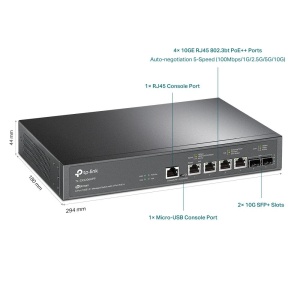 "JetStream™ 4-Port 10GBase-T and 2-Port 10GE SFP+ L2+ Managed Switch with 4-Port PoE++ PORT: 4× 10G PoE++ Ports, 2× 10G SFP+ Slots, RJ45/Micro-USB Console Port SPEC: 802.3bt/at/af, 200 W PoE Power, 1U 13-inch Rack-mountable Steel Case FEATURE: - Img 4
