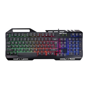 Kit Gaming Serioux Tobis 3 in 1, Tastatura de gaming, 104 taste, 7 taste Anti-ghosting, design slim, iluminare rainbow, structura metalica + taste negre, suport telefon, cablu USB 1.5M PVC, plug and play; Mouse gaming, senzor Sunplus 192, 1000-6400 DPI, - Img 6