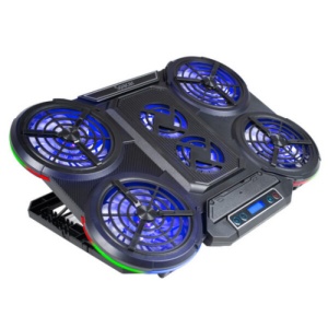 STAND SPACER notebook 17" Gaming, grila ABS, 4x10cm LED fan 1400RPM, 2x7cm LED fan 2400RPM, 6 niv. Turatie , 7 trepte inaltime, RGB 10 jocuri, Suport telefon,Airflow 140cfm, 2xUSB, black, Nivel zgomot 24.5dB