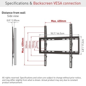 Suport TV de perete Barkan fix, compatiblitate ecran 13-65", greutate maxima suportata 50kg, VESA 75x75~400x400, negru - Img 2