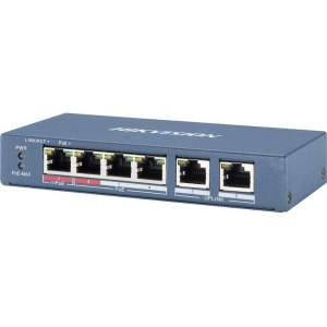 Switch 4 porturi PoE Hikvision DS-3E1106HP-EI 4 × 100 Mbps PoE RJ45 ports, 2 × 100 Mbps network RJ45 ports,IEEE 802.3at/af/bt standard for PoE ports,6 KV surge protection,AF/AT camera can reach up to 300 m in extend mode,Switching Capacity 1.2 Gbps,