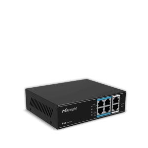 "Switch Milesight MS-S0208-GL; Porturi:8×100Mbps PoE ports (RJ45) +2×1000Mbps unlink ports; Maxim 30 W per port, Buget 120 W; Performanta: Switching capacity 11.8Gbps, Forwarding 4.17Mpps Alimentare: AC 100~240V, 50-60Hz, 2.2A; Dimensiuni: 195mm x 130mm