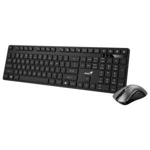 Kit wireless Genius tastatura wireless 104 taste (slim) + mouse wireless 1200dpi, 3 butoane, 11 taste functii multimedia, silent, AI key, negru