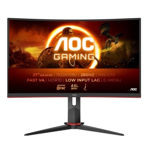 Monitor AOC 27" C27G2Z3/BK, Curvature: 1500R, Diagonal (inch): 27, Diagonal (cm): 69, Aspect ratio: 16:9, Panel: VA, Resolution: 1920x1080, Refresh Rate: 280Hz, Response time GtG: 1ms, Response time MPRT: 0.5ms, Brightness (max): 300 cd/m², Contrast
