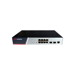 Switch Hikvision DS-3E2510P(B), Switching Capacity 336 Gbps, 8 Gigabit Poe electrical ports and 2 Gigabit / 100M SFP optical ports, Address Table 8 K, Support binding of IP, MAC, port and VLAN, dimensiuni: 280 mm × 44 mm × 180 mm, temperatura de