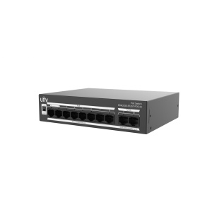 Switch Uniview NSW2020-8T2GT-POE-IN; Porturi:8×100Mbps network ports (RJ45)+2×1000Mbps ports, including 8 PoE ports; Maxim 30 W per port, Buget 120 W; Performanta: Switching capacity 5.6 Gbps, Forwarding 4.17Mpps; Functii: Up to 250m transmission