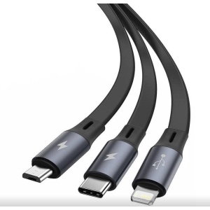 CABLU alimentare si date Baseus Bright Mirror 2 One-for-three Retractable, pt. smartphone, USB la Micro-USB + Lightning Iphone + USB Type-C 3.5A, 1.1m, negru - Img 2