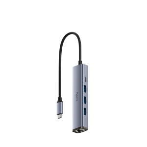 CUDY 5-IN-1 USB Hub, Aluminium housing,1 USB-C 3.0 5Gbps male connecter with 25cm cable, 1 Gigabit Ethernet port, 3 USB-A 3.0 5Gbps Port, 1 USB- C power input Ports(5V/2A max), compatible with MacBook, Mac Pro, Mac mini, iMac, Surface Pro, XPS, Flash