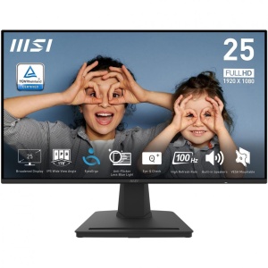 Monitor MSI 24.5" PRO MP252, Diagonal (inch): 24.5, Diagonal (cm): 62, Aspect ratio: 16:9, Panel: IPS, Resolution: 1920x1080, Refresh Rate: 100Hz, Response time GtG: 4ms, Response time MPRT: 1ms, Brightness (max): 300 cd/m², Contrast (static) : 1000:1,