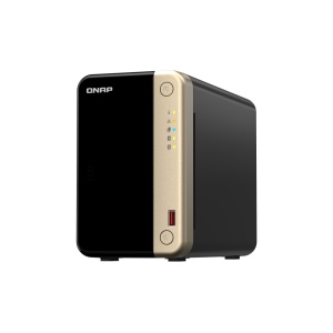 NAS QNAP 264 2-Bay, CPU Intel Celeron N5105/N5095 4-core/4-thread Processor, RAM 8 GB DDR4 (onboard, not expandable), HDD 2 x 2.5"/3.5" SATA 6Gbps + 2 x M.2 2280 PCIe Gen 3 x1 SSD slots (neincluse), LAN: 2 x 2.5GbE (optional 10GbE expansion via a PCIe