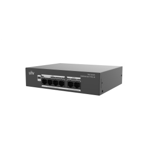 Switch Uniview NSW2100-6GT-POE-IN; Porturi:4× 10/100/1000Mbps PoE port (RJ45) + 2 x 10/100/1000Mbps port (RJ45); Maxim 30 W per port, Buget 65 W; Performanta: Switching capacity 12 Gbps, Forwarding 8.92Mpps Functii: Supports the extend mode for up to