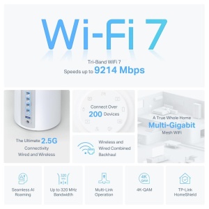 TP-LINK DECO BE65(3-PACK) Sistem Mesh WI-FI 7, BE9300, TRI-BAND, Standarde wireless: IEEE 802.11be/ax 6 GHz, IEEE 802.11be/ax/ac/n/a 5 GHz, IEEE 802.11ax/n/b/g 2.4 GHz, Viteze wireless: BE9300 6 GHz: 5760 Mbps (802.11be), 5 GHz: 2880 Mbps (802.11be), 2.4 - Img 4