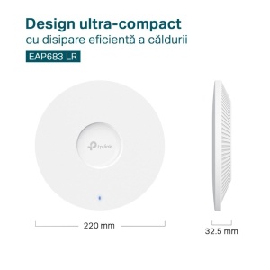 TPLINK ACCES POINT AX6000 LONG RANGE EAP683 LR, Interfata: 1 x 2.5G POE+ , alimentare: 802.3at PoE, Alimentatorul DC nu este inclus in pachet, Consum Energie: 20.43W, Antena: 2.4 GHz: 4× 4 dBi, 5 GHz: 4× 5 dBi, Montare: Tavan/perete (kit-uri de montare - Img 3