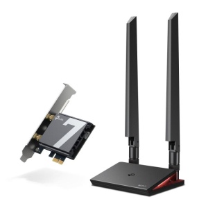 BE9300 Tri-Band Wi-Fi 7 Bluetooth PCI Express Adapter SPEED: 5760 Mbps at 6 GHz + 2880 Mbps at 5 GHz + 688 Mbps at 2.4 GHz SPEC: 2× High Gain Tri-Band External Antennas, Include High Gain Tri- Band Antennas with Extension Cable & Magnet Base, Multicolor