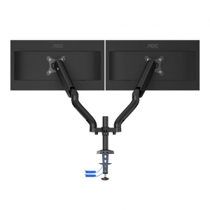 Brat sustinere AD110DX AOC 2 monitoare cu dimensiune maxima 27", fixarede birou, pivot 360gr, raza larga de inclinare, flexibilitate, inaltime230 mm, material aluminiu, culoare negru - Img 1