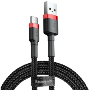 Cablu alimentare si date Baseus Cafule, Fast Charging Data Cable pt. smartphone, USB la USB Type-C, 100W, braided, 2m, rosu + negru