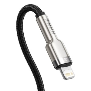 CABLU alimentare si date Baseus Cafule Metal, Fast Charging Data Cable pt. smartphone, USB Type-C la Lightning Iphone PD 20W, brodat, 1m, negru - Img 3