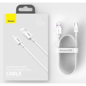 Cablu alimentare si date Baseus Superior, Fast Charging, USB la USB Type-C 66W, lungime 1m, alb