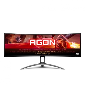 Monitor AOC 48.8" AG493UCX2, Curvature: 1800R, Diagonal (inch): 48.8, Diagonal (cm): 124, Aspect ratio: 32:9, Panel: VA, Resolution: 5120x1440, Refresh Rate: 165Hz, Response time GtG: 4ms, Response time MPRT: 1ms, Brightness (max): 400 cd/m², Contrast