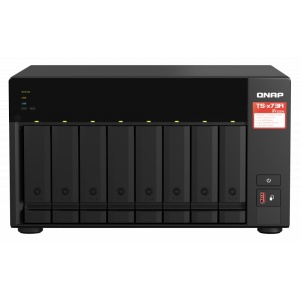 NAS QNAP 873A 8-Bay, CPU AMD Ryzen V1000 series V1500B 4C/8T 2.2GHz, RAM 8GB (1x 8GB) DDR4 (2 x SODIMM slots, max. 64GB, suport optional ECC RAM), 8x 2.5/3.5 SATA 6Gbps, 2x M.2 2280 NVMe PCIe Gen3 x1 HDD (neincluse), LAN: 2 x 2.5GbE (optional port 10GbE