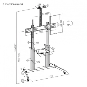 Stand TV mobil Serioux 44-610TW, dimensiuni 1292x717x2327mm, compatibiliate dimensiune ecran 60"-100", VESA: 200x200, 400x200, 300x300, 400x400, 600x400, 800x400, 800x600, 1000x600, greutate maximă suportata: 100 kg, interval de înclinare: +5°~-10°, - Img 11