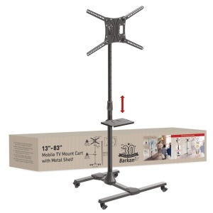 Suport Mobil de podea pentru TV plat/curbat Barkan + raft metal pentru laptop, 32" - 83", VESA 600x400mm, suporta pana la 50kg, Negru - Img 1