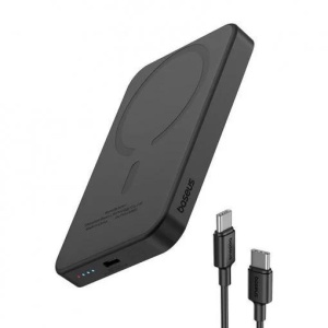 Baterie externa Baseus Magnetic Mini Wireless, 5000mAh, max 20W pe cablu, 1 x USB Type-C output/input, incarcare wireless 15W, include cablu USB Type-C la USB Type-C 30cm, negru - Img 2