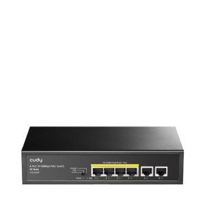 CUDY 6-Port 10/100M PoE Switch with 4 POE Ports Unmanaged Desktop Switch, support 4-port IEEE 802.3at PoE+ Injector (Port-1 to Port-4), Supports PoE power up to 30W for each PoE port, CCTV Mode (Transmit distance up to 250m at 10Mbps), Fanless, ±4KV