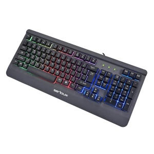 Kit Gaming Serioux Kayel 4 in 1, Tastatura de gaming, 104 taste, 19 taste Anti-ghosting , design slim, iluminare rainbow, structura metalica gri, taste negre + design cu palm rest, cablu USB 1.5M PVC, plug and play; Mouse gaming, senzor Sunplus 199, - Img 4