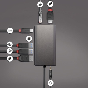 Mini Docking Station Lindy USB 3.2 Type C - 4K HDMI & DP, PD 3.0 100W, USB 3.2, Gigabit Ethernet, SD, Audio - Img 4
