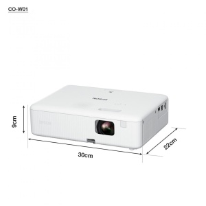Proiector Epson CO-W01, 3LCD, 3.000 lumeni/ 2.000 Ecomode, WXGA, HD ready, 16:10, lampa 6.000 ore/ 12.000 ore Economy mode, corectie ± 30, zoom 1- 1.35, dimensiune maxima imagine 378", distanta maxima de proiectie 10.4 m, HDMI 1.4, USB 2.0-A, USB 2.0