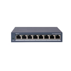 Switch 8 porturi Gigabit Hikvision DS-3E1508-EI(V2), L2, Smart Managed, 8 ×gigabit RJ45 porturi, switching capacity 16 Gbps, network topology management, alarm push, network health monitor, material metal, dimensiuni: 170 mm × 27.6 mm × 93.1 mm,