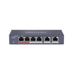 Switch Hikvision DS-3E0106P-E-M, Switching capacity 1.6 Gbps, 4 x 10/100Mbps PoE ports, and and 2 × 10/100Mbps RJ45 ports, MAC address table 4 K, PoE power budget 35 W, Internal cache 768 Kbits, 6 KV surge protection for PoE ports, Up to 300 m long-range - Img 2