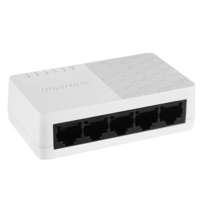 Switch Hikvision DS-3E0505D-O: 5 x 10/100/1000 Mbps ethernet port, 5 × Gigabit RJ45 port, tensiune alimentare: 5 VDC, 0.6 A, dimensiuni: 87.00 mm × 25.00 mm × 51.00 mm, greutate: 0.059kg, montare pe birou.