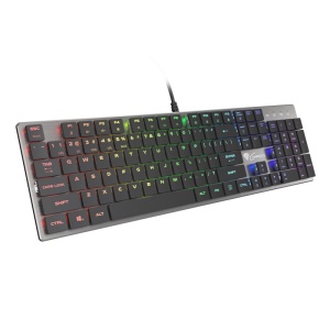 Tastatura gaming mecanica cu fir Genesis Thor 420 , iluminare RGB, switch Content Slim Blue, numar taste 104, 12 butoane multimedia, lungime cablu 165m, dimensiuni 418 x 113 x 24 mm, gri