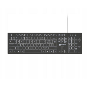 Tastatura Natec cu fir Herring Slim, membrana, iluminare alb taste, lungime cablu 150cm, 105 taste, layout ANSI-ISO, negru