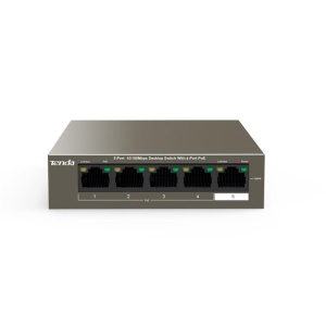 Tenda switch TEF1105P-4-38W, 5-Port 10/100Mbps, 4-porturi POE, Standarde de retea: IEEE 802.3、 IEEE 802.3u、IEEE 802.3x、 IEEE 802.3af, interfata: 4*10/100 Base-TX Ethernet Ports(Data/Power), 1*10/100 Base-TX Ethernet Port(Data), Dimensiuni: