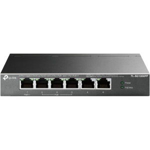 "6-Port Gigabit Desktop Switch with 3-Port PoE+ and 1-Port PoE++ PORT: 1× Gigabit PoE++ Port, 3× Gigabit PoE+ Ports, 2x Gigabit Non-PoE Ports SPEC: 802.3af/at/bt type3, 64 W PoE Power, Desktop Steel Case FEATURE: Extend Mode for 250m PoE Transmitting