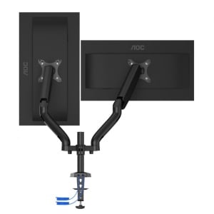 Brat sustinere AD110DX AOC 2 monitoare cu dimensiune maxima 27", fixarede birou, pivot 360gr, raza larga de inclinare, flexibilitate, inaltime230 mm, material aluminiu, culoare negru - Img 5